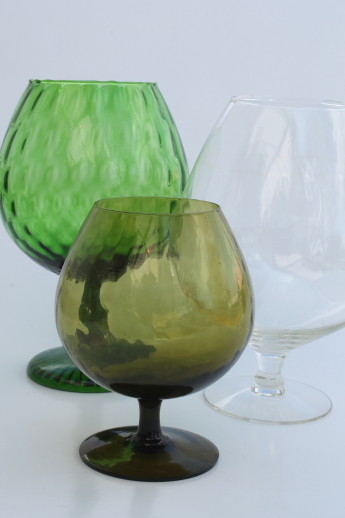Mid-Century Modern Green Crystal Brandy Snifters