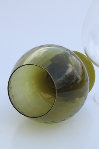 Mod vintage brandy snifter vases, big brandy glass vases in green & crystal clear glass