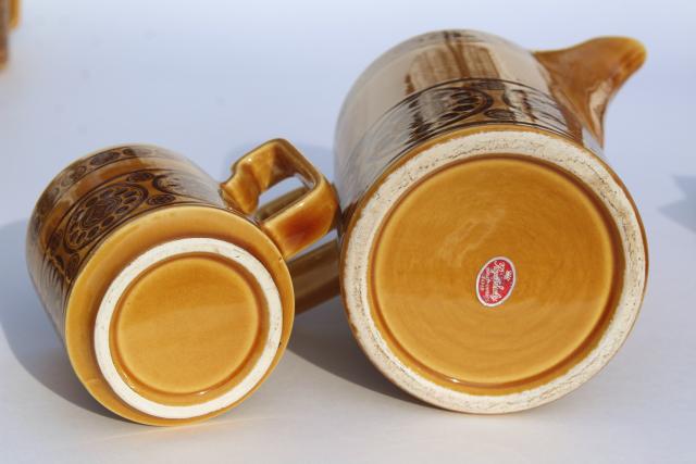 mod vintage ceramic coffee pot, mugs, cream & sugar set, made in Japan 1970s