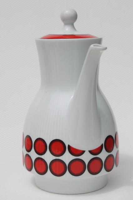 mod vintage china coffee pot set, cups, plates - black circles & red dots Winterling Bavaria
