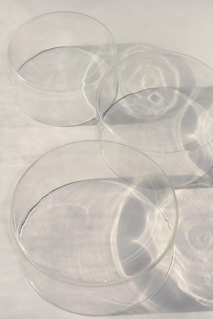 mod vintage clear glass nest of bowls, flat bottom round cylinder shape