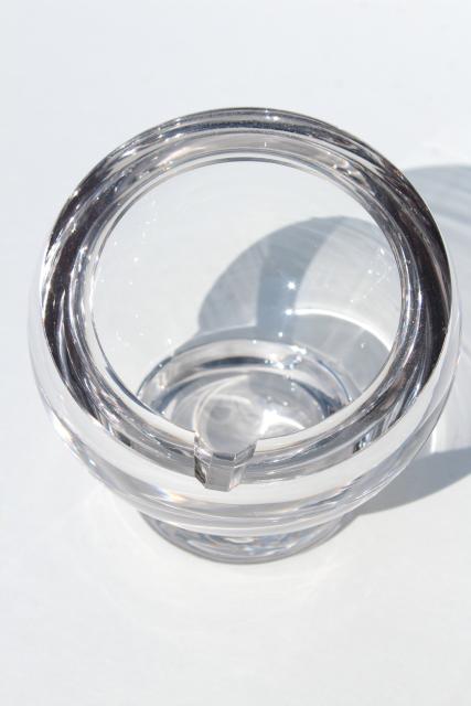 mod vintage crystal clear glass ashtray, round ball globe orb shape