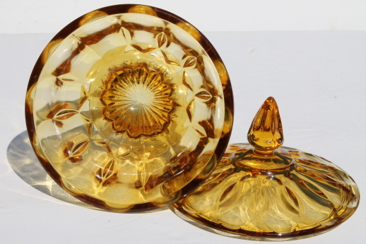 Mod vintage genie jar colored glass candy dishes - blue & green Viking glass, amber glass