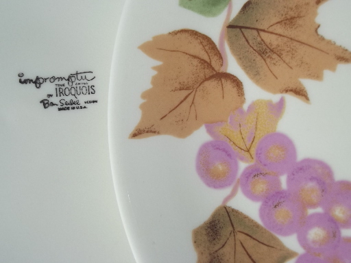 Mod vintage Iroquois Impromptu purple grapes pattern china set for 6