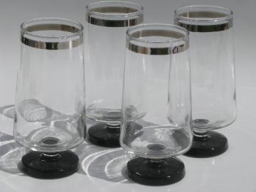 Mod vintage silver band footed tumblers, mid-century modern retro glasses