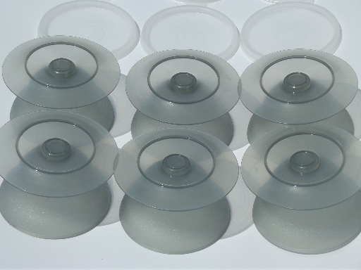 Mod vintage smoke grey plastic Tupperware set of ice cream dishes w/ lids