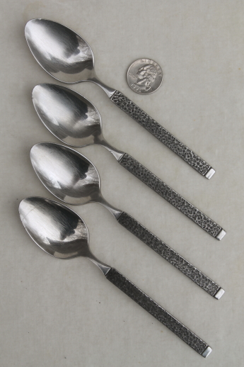 Mod vintage stainless silverware, Gorham Casablanca hammered flatware in original box