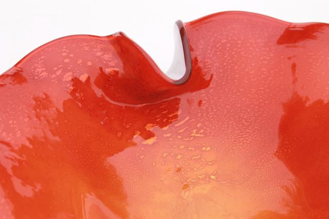 mod vintage tangerine orange / white cased glass bowl, hand blown free form Murano glass