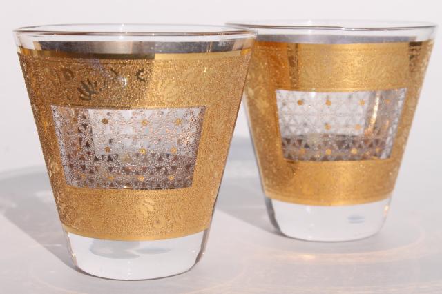 mod vintage whiskey glasses w/ encrusted gold bands - Georges Briard? Culver?