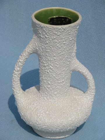 Mod white textured vase, mid-century vintage Rocky Mountain pottery