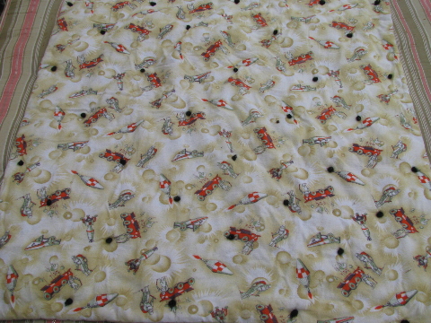 Moon spacemen & football animals, retro 60s vintage baby quilt blankets