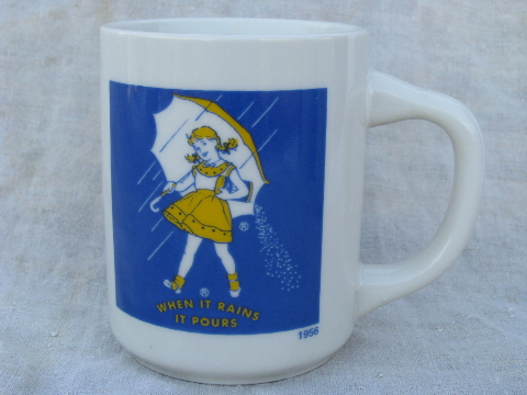 Morton's salt advertising premium mugs, When It Rains It Pours old ads