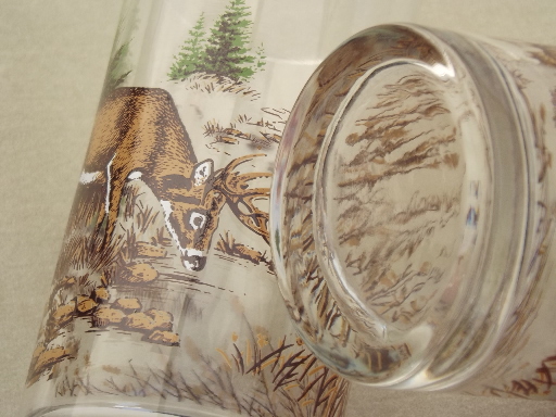 Mule deer drinking glasses, Libbey glass tumblers set w/ buck deer decal