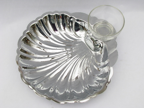 Never used mod vintage silver chrome shell shaped dish w/ glass bowl