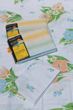 Never used vintage cotton blend pillowcases in retro stripes & flowered print