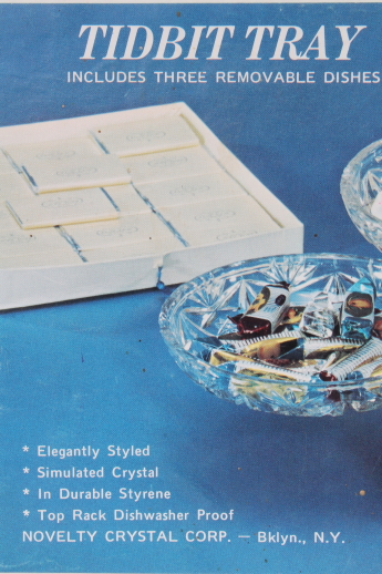 New in box 1960s vintage crystal plastic serving dishes for cocktail snacks