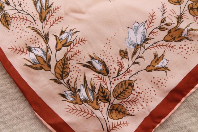 new w/ label vintage silk scarf square w/ water repellent finish, rose print blush pink