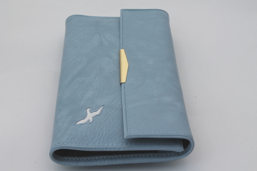 New old stock ladies wallet w/ checkbook holder, blue vinyl wallet w/ seagull