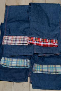 New old stock vintage winter work pants, cotton flannel lined denim blue jeans