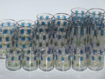 Nordic color block Libbey glasses set, danish mod vintage drinking glasses