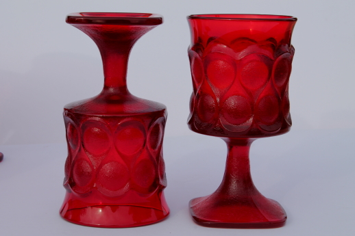 Noritake Spotlight wine glasses or water goblets, ruby red glass w/ mod dots
