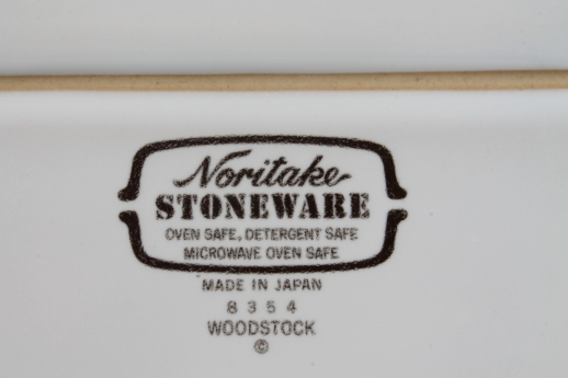 Noritake Woodstock vintage Japan stoneware platter, oval bowl, cream & sugar, completer serving pieces
