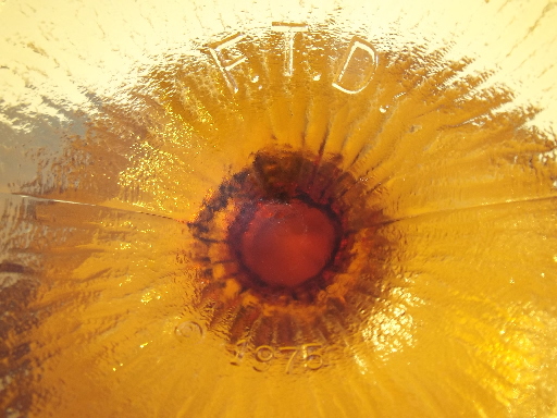 Oak Leaf pattern amber glass compote / flower bowl, retro 70s vintage