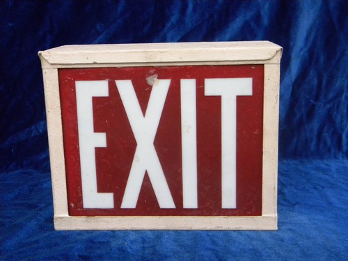 Old 1920s art deco vintage, illuminated industrial EXIT sign w/raised glass letters