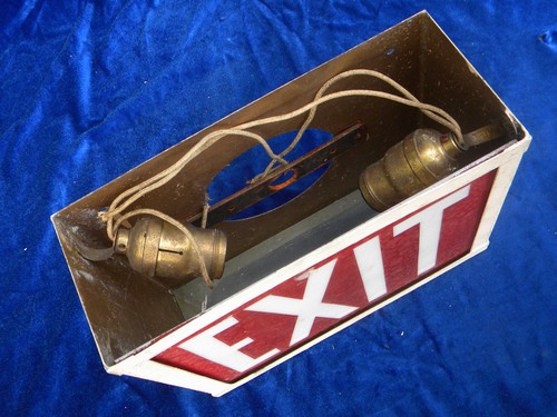 Old 1920s art deco vintage, illuminated industrial EXIT sign w/raised glass letters