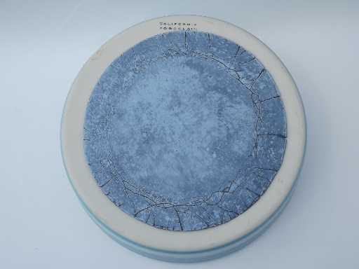 Old California porcelain baby dish food warmer, pink and blue ironstone china