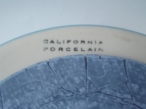 Old California porcelain baby dish food warmer, pink and blue ironstone china