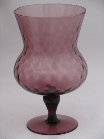 Optic pattern amethyst glass goblet vase, vintage hand-blown art glass