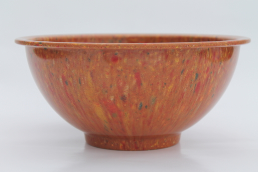 Orange confetti splatter melmac bowl, vintage Texas Ware 118 marked USA