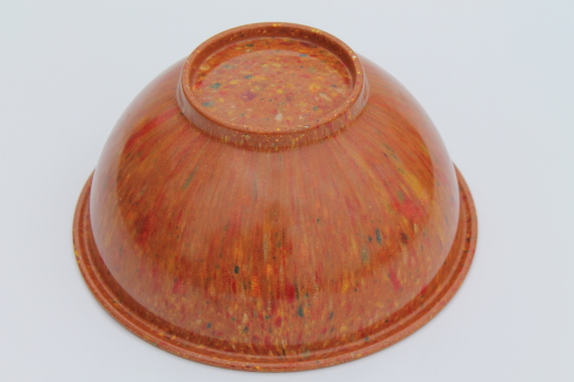 Orange confetti splatter melmac bowl, vintage Texas Ware 118 marked USA