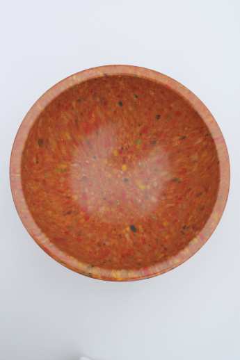 Orange confetti splatter melmac bowl, vintage Texas Ware 118 marked USA
