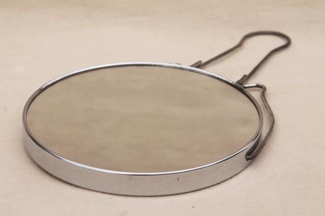 original box 1950s vintage shaving mirror / magnifying makeup mirror with wire stand