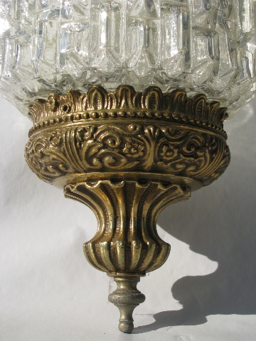 Ornate gold glass lantern swag lamp, retro 60s vintage hanging light