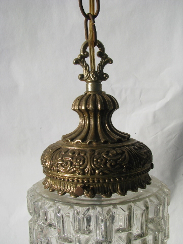 Ornate gold glass lantern swag lamp, retro 60s vintage hanging light