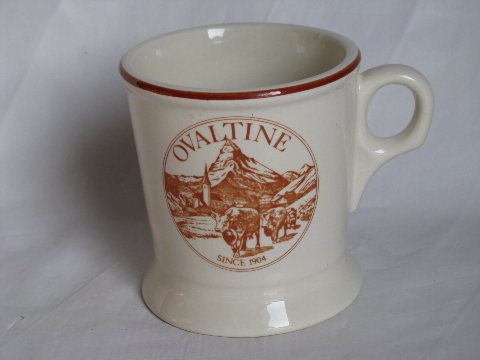 Ovaltine malt advertising, heavy stoneware cocoa mug
