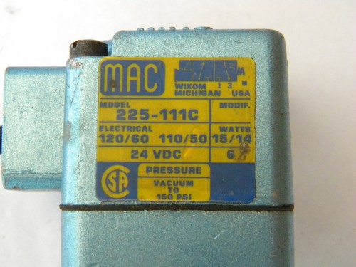 Pair MAC model 225-111C AC/DC compressed air solenoid valve