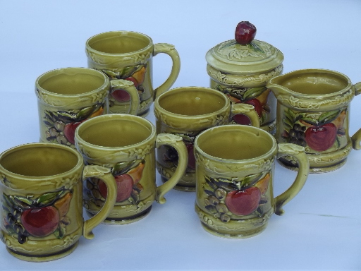 Pear & apple vintage Lefton china mugs & cream / sugar, harvest fruit