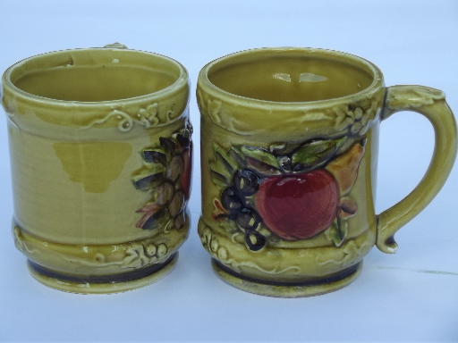 Pear & apple vintage Lefton china mugs & cream / sugar, harvest fruit