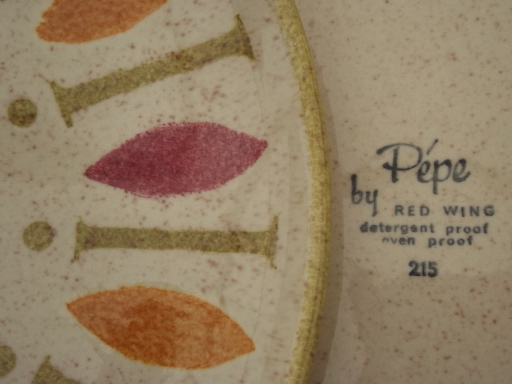 Pepe Red Wing pottery dinner plates, 60s mod  design in pink, orange, lime!