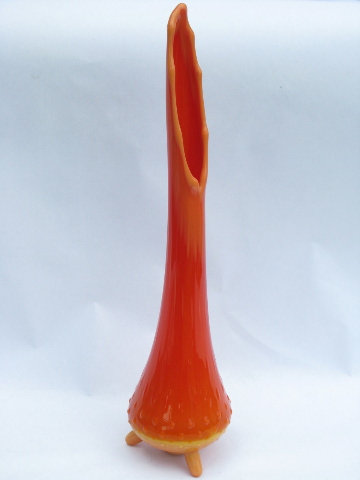 Persimmon orange opaque amberina glass vase, 60s vintage tall mod shape