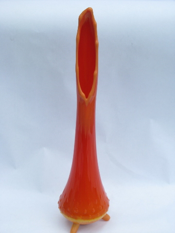 Persimmon orange opaque amberina glass vase, 60s vintage tall mod shape