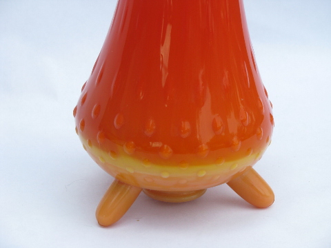 Persimmon orange opaque amberina glass vase, 60s vintage tall mod shape