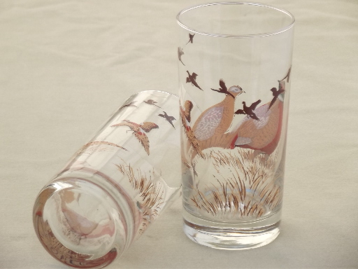 Pheasant drinking glasses, Libbey glass tumblers set w/ pheasants decal