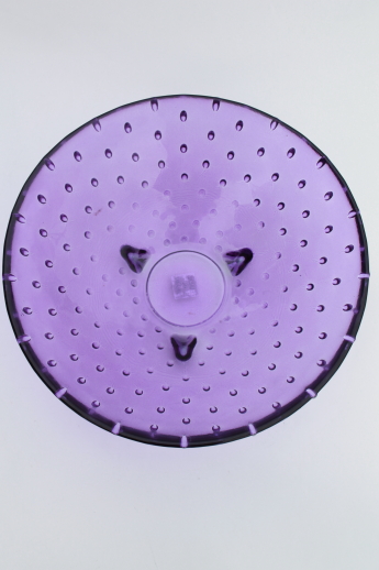 Pin dot hobnail pattern glass dish, lavender purple art glass bowl made in Spain