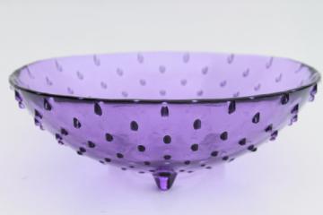 Pin dot hobnail pattern glass dish, lavender purple art glass bowl made in Spain