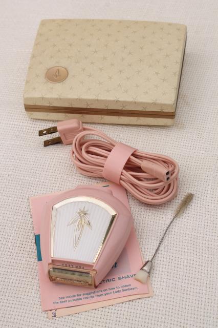 pink plastic Lady Sunbeam electric shaver, retro vintage razor in original box